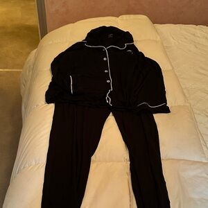 Elegant Black Pajama Set with White Trim